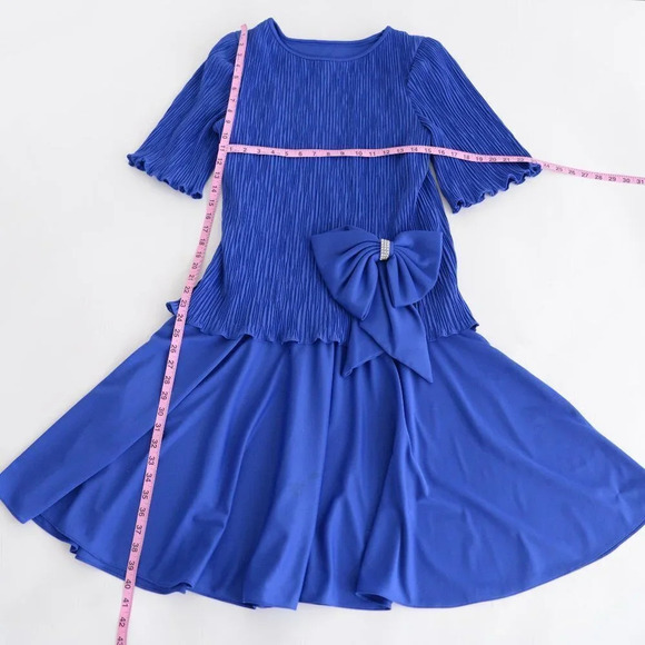 Vintage 80's After Dark Royal Blue Swing Dress with Bow 9/10 - Picture 5 of 15